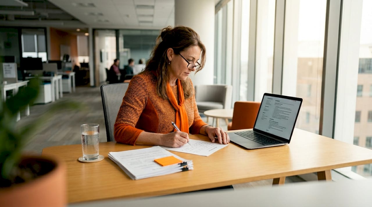 Interviewer making notes during structured interview