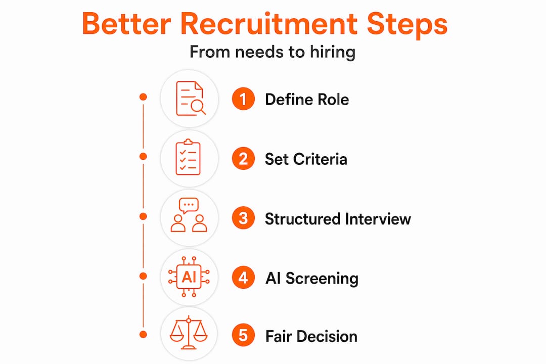 Vertical flow infographic showing steps to improve recruitment