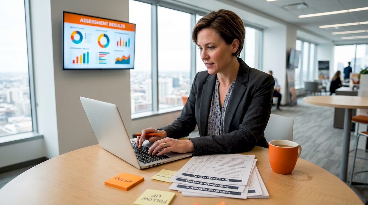 HR manager reviewing standardized hiring tests