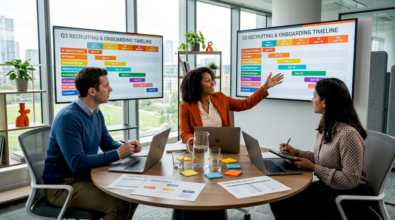 HR team reviewing recruitment forecast data