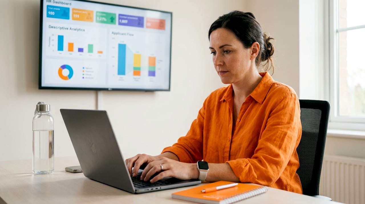 HR specialist entering hiring data on computer