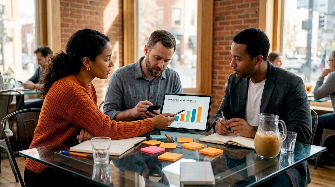 HR team reviewing hiring analytics data