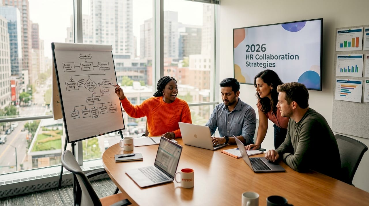 HR team collaborating around conference table