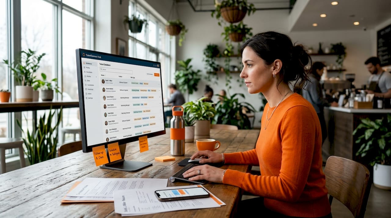 HR recruiter working on talent pool database