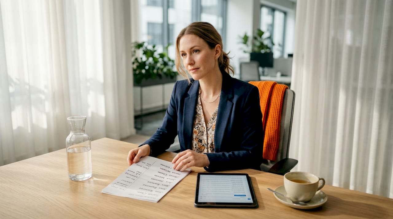 Recruiter reviewing candidate notes informally