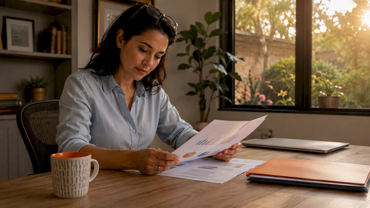 HR manager reviewing hiring metrics documents