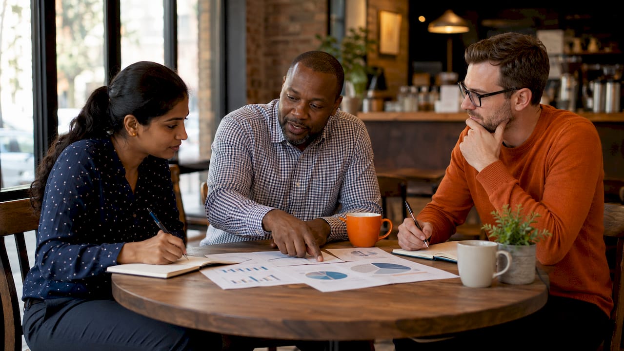 HR team discussing hiring metrics in meeting