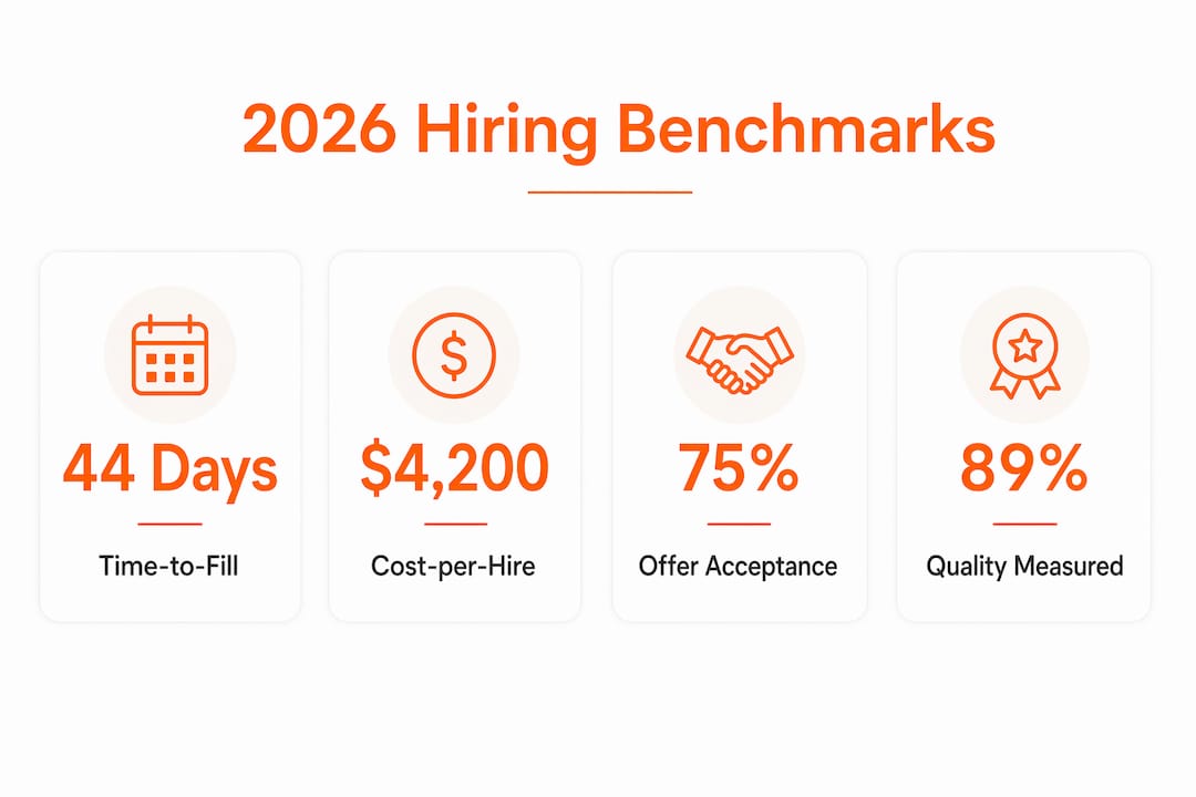 Infographic showing 2026 hiring metrics benchmarks