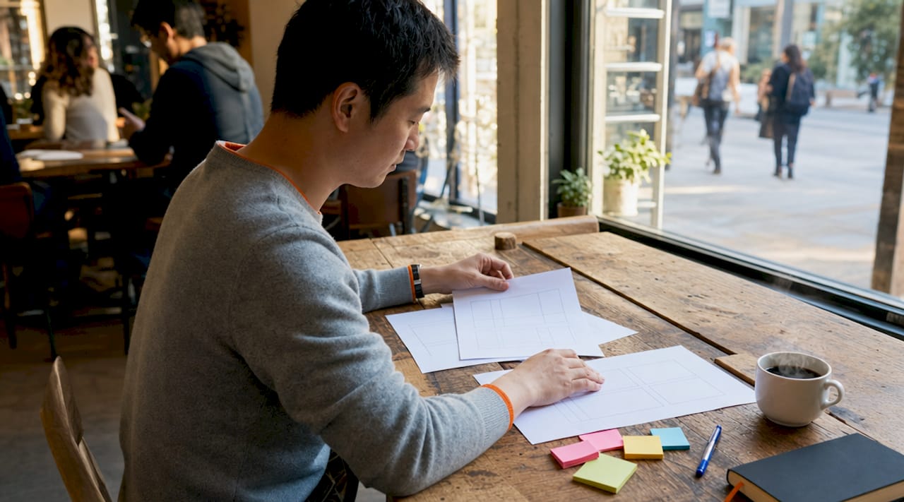 Hands working on hiring task rubric