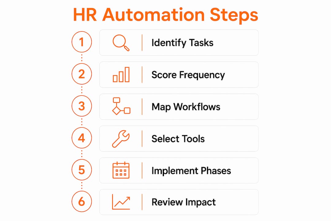 Infographic illustrating HR automation implementation steps
