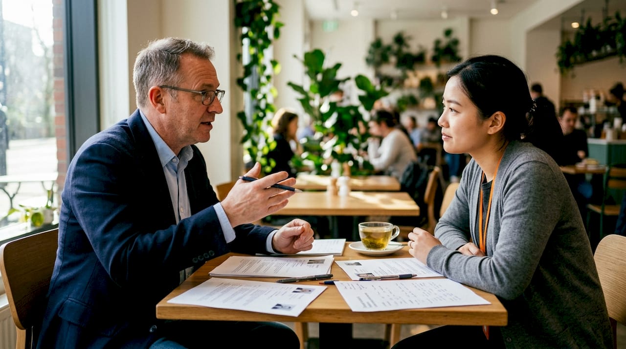 Recruiters discussing structured interview assessments
