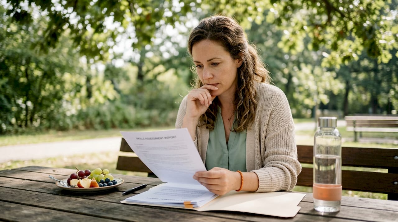 HR professional reviewing skills-based hiring report