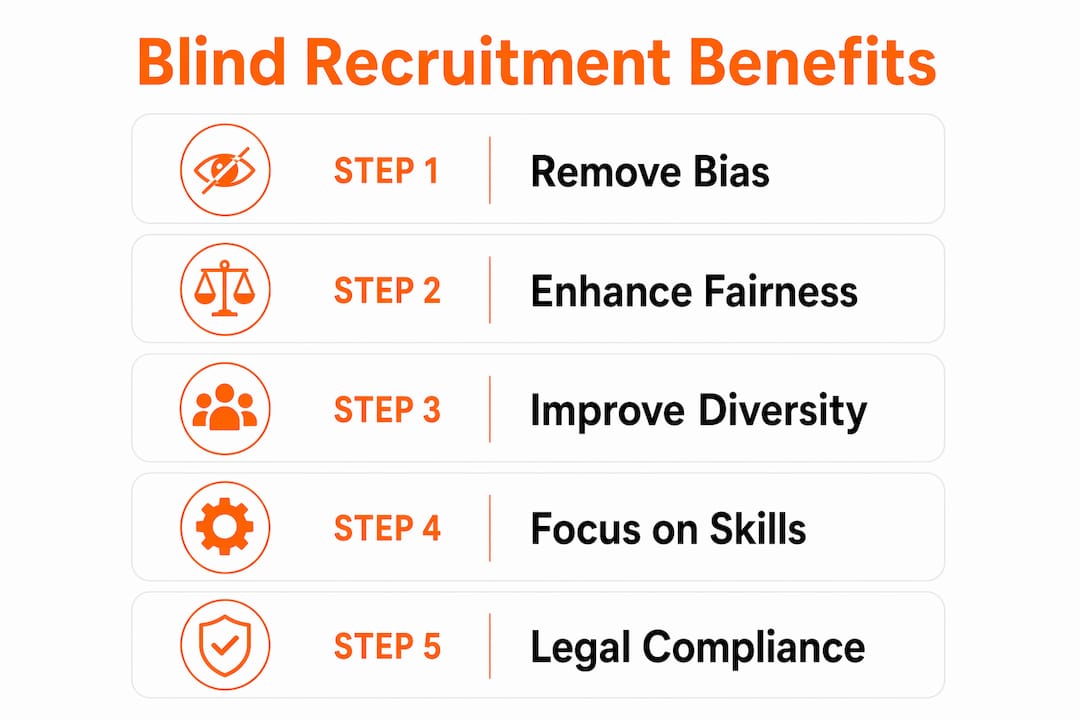 Infographic showing steps highlighting blind recruitment benefits