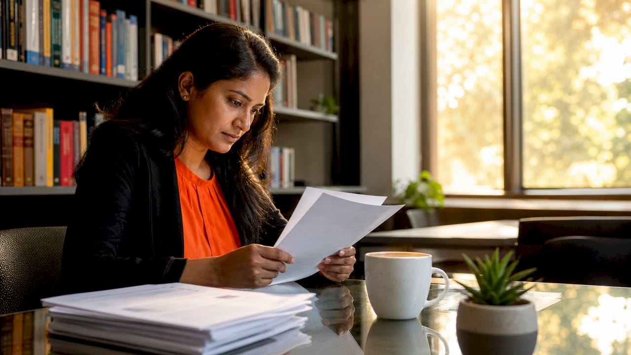 HR professional reviewing anonymized resumes