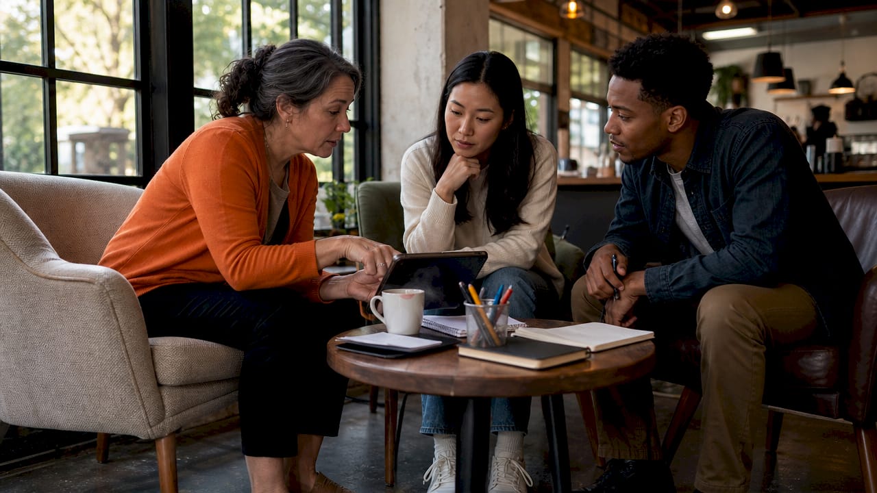 Interviewers reviewing assessment reports pre-interview