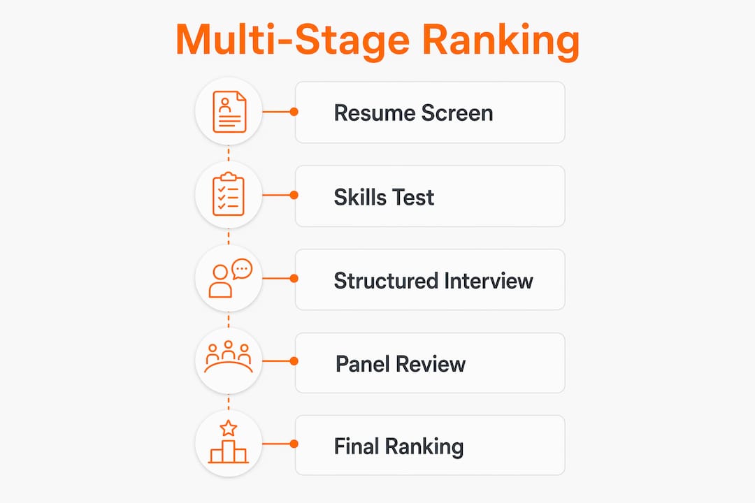 Infographic showing multi-stage candidate ranking process