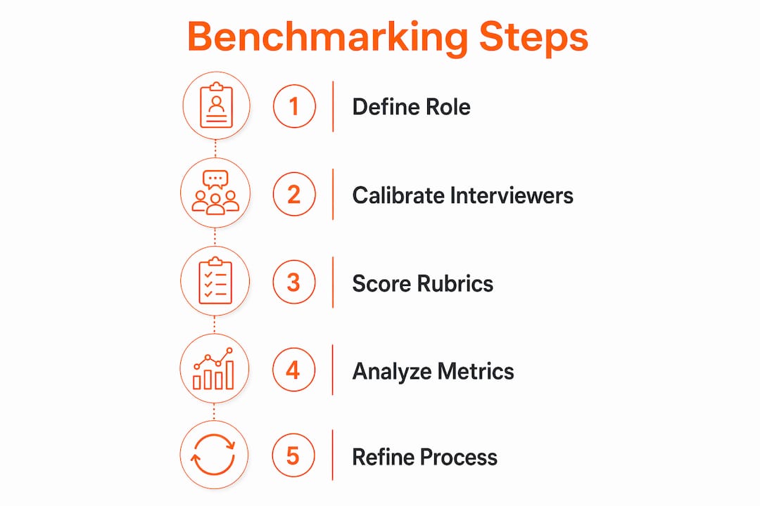 Infographic illustrating steps of benchmarking in hiring