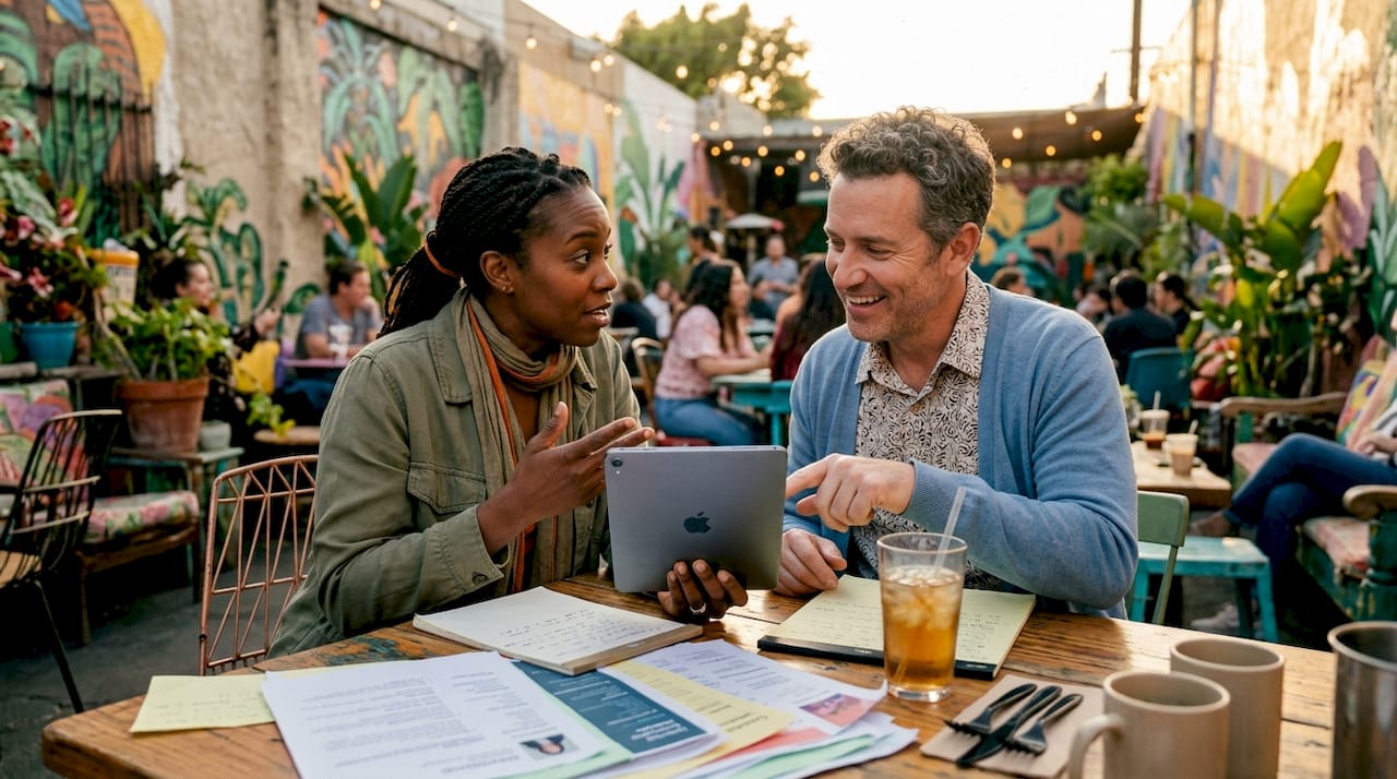 HR team members discussing inclusive hiring data