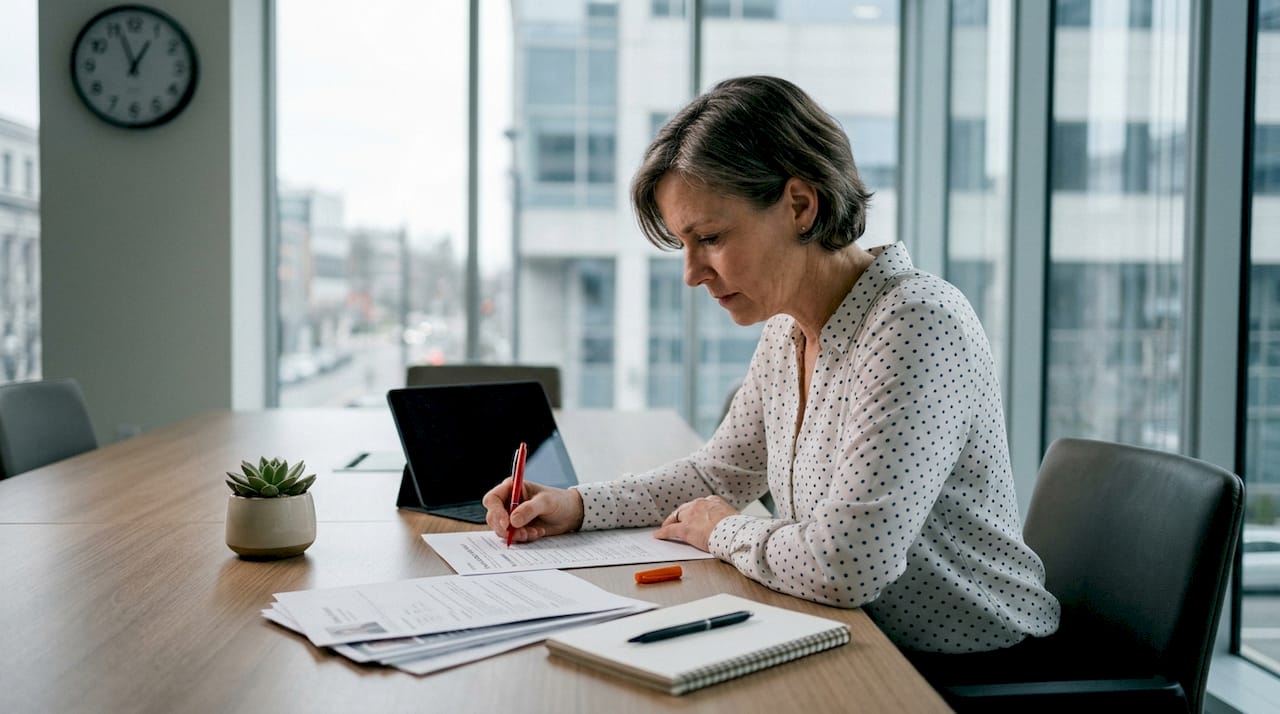 Hiring manager reviewing candidate screening checklist
