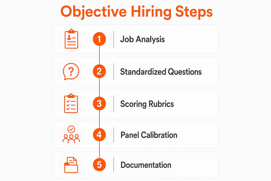 Infographic illustrating five key steps in objective hiring process