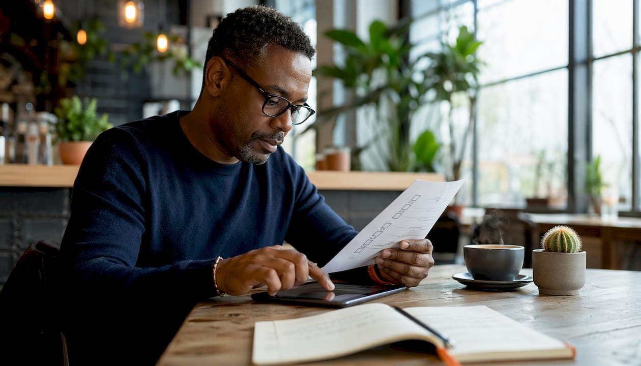 Man using tablet and making notes during recruitment