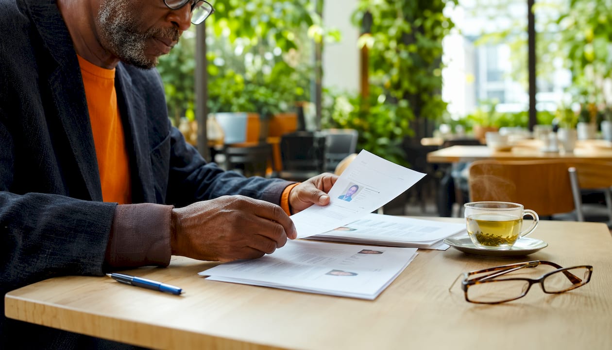 HR manager reviewing remote hiring assessments