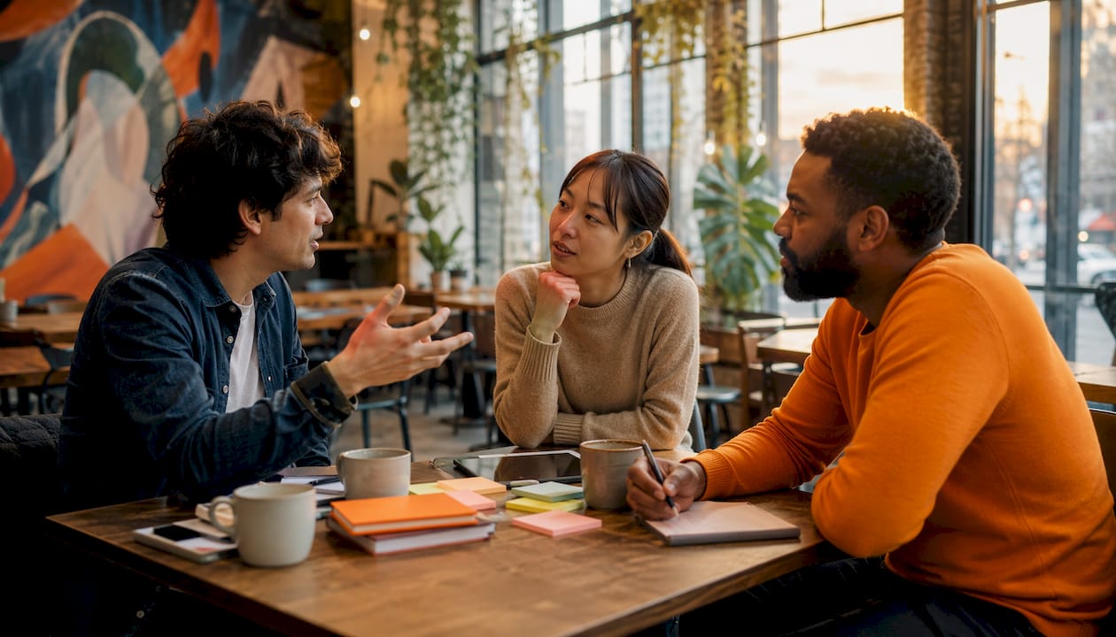 Diverse team discussing hiring process collaboratively