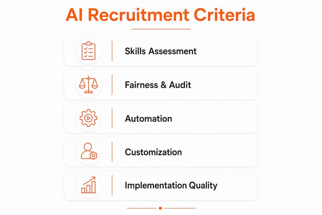 Infographic showing criteria for best AI recruitment tools