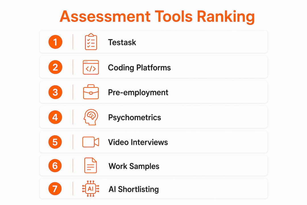 Infographic showing ranked recruitment assessment tools