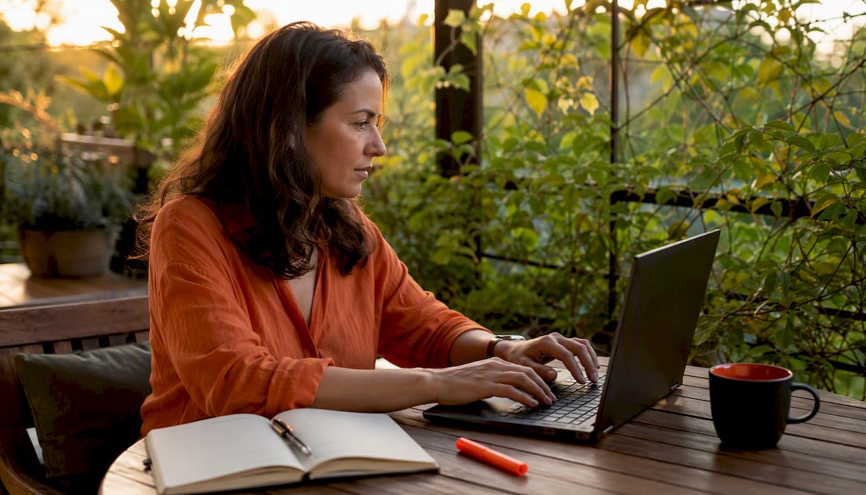 Recruiter adjusting AI ATS software settings, side close-up