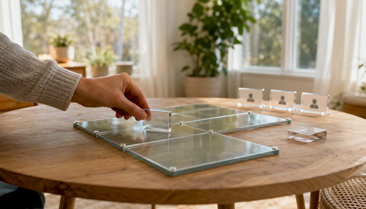 Hand positioning role card on role matrix board