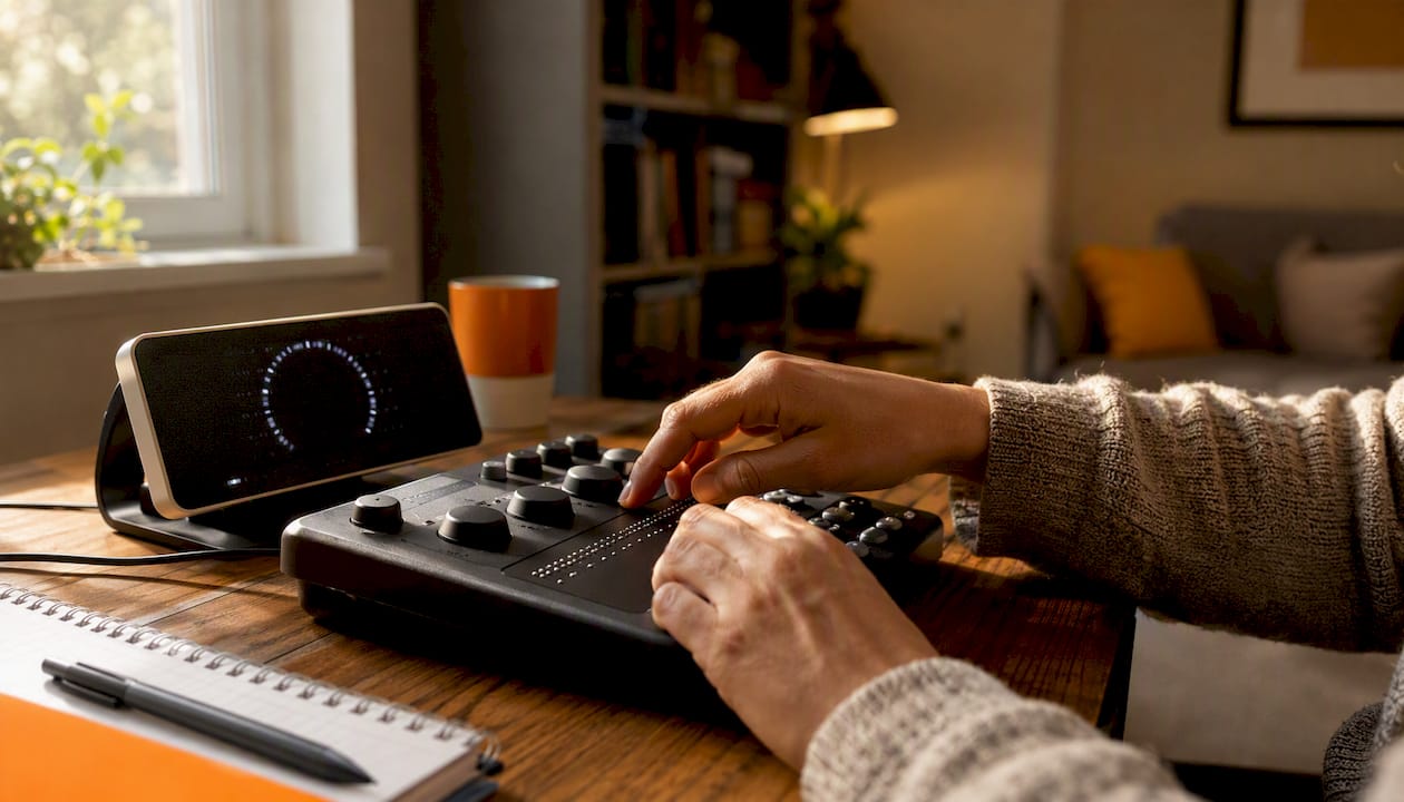 Hands adjusting accessible testing assistive device
