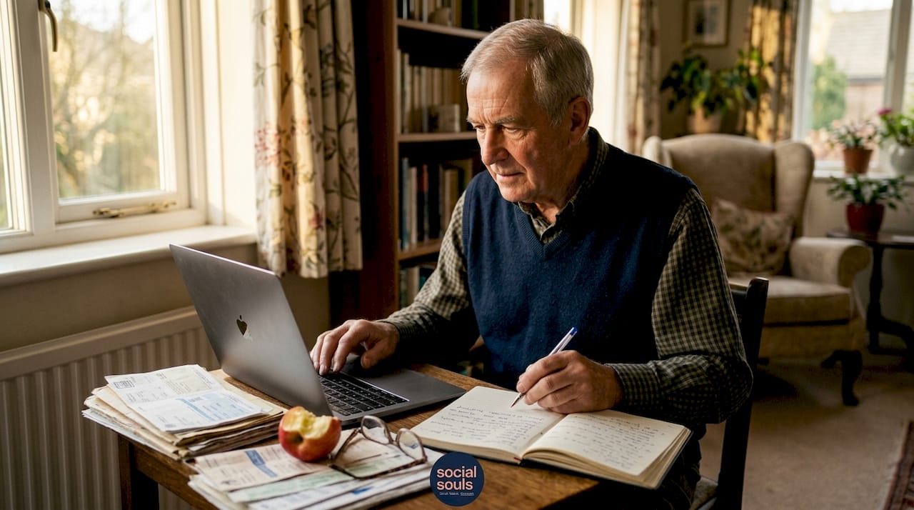 Senior man setting up password carefully