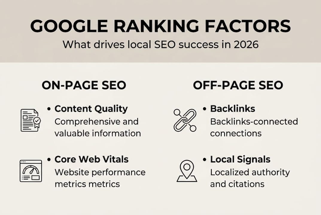 Infographic showing Google SEO ranking drivers