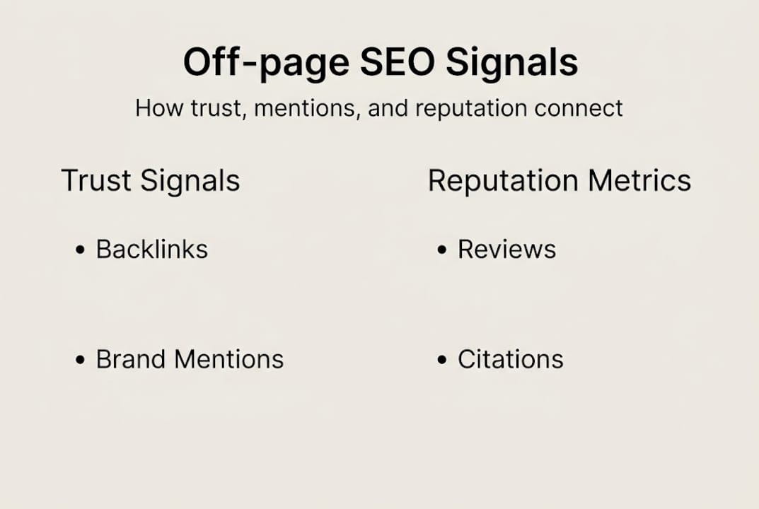SEO signals infographic shows trust and reputation