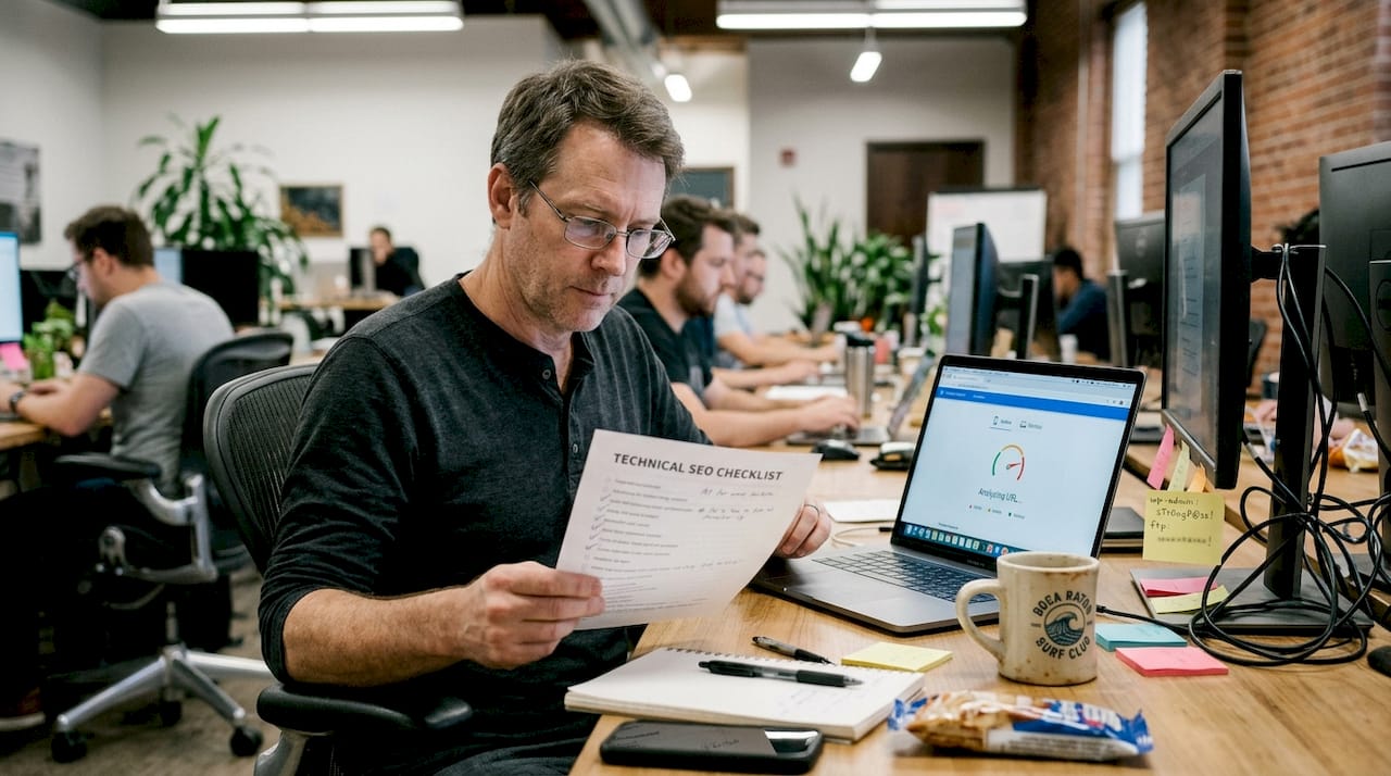Web developer checks technical SEO checklist