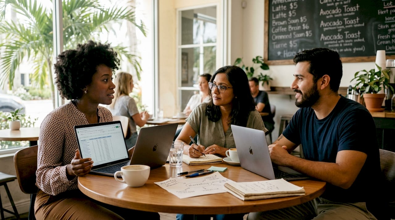 Small business team discussing keyword strategy