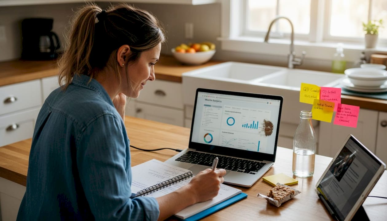 Business owner reviewing website analytics at home