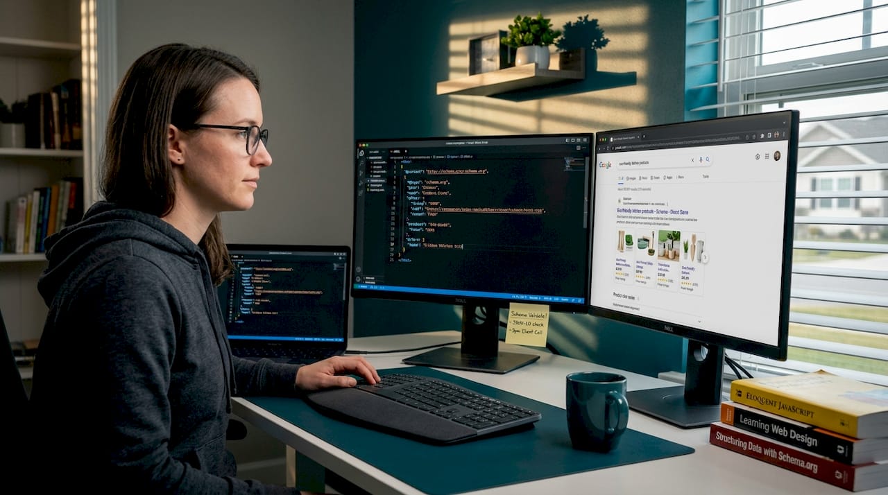 Developer working on schema markup code