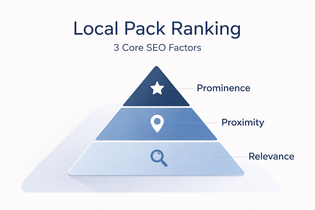 Pyramid showing Local Pack SEO ranking factors