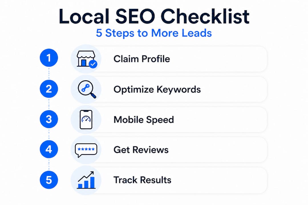 Infographic outlining five steps for local SEO lead generation