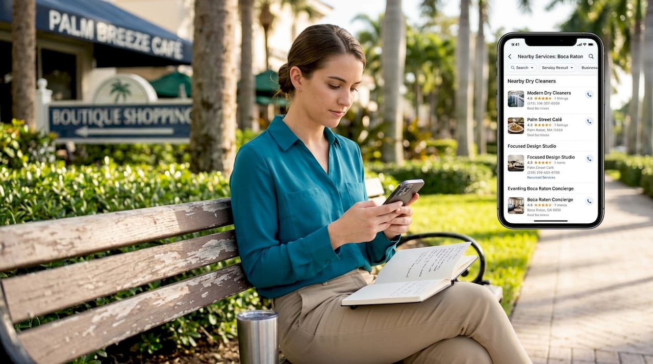 Person searching Boca Raton services on phone