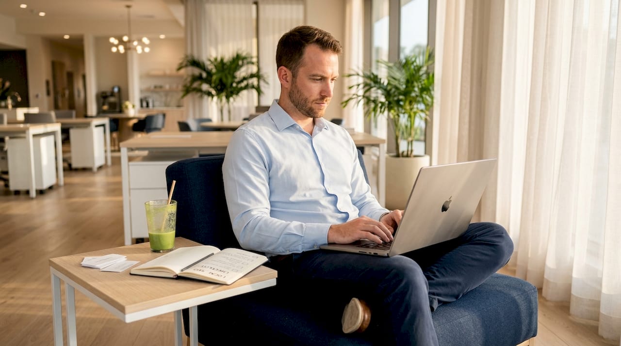 Person working on local SEO checklist in casual office