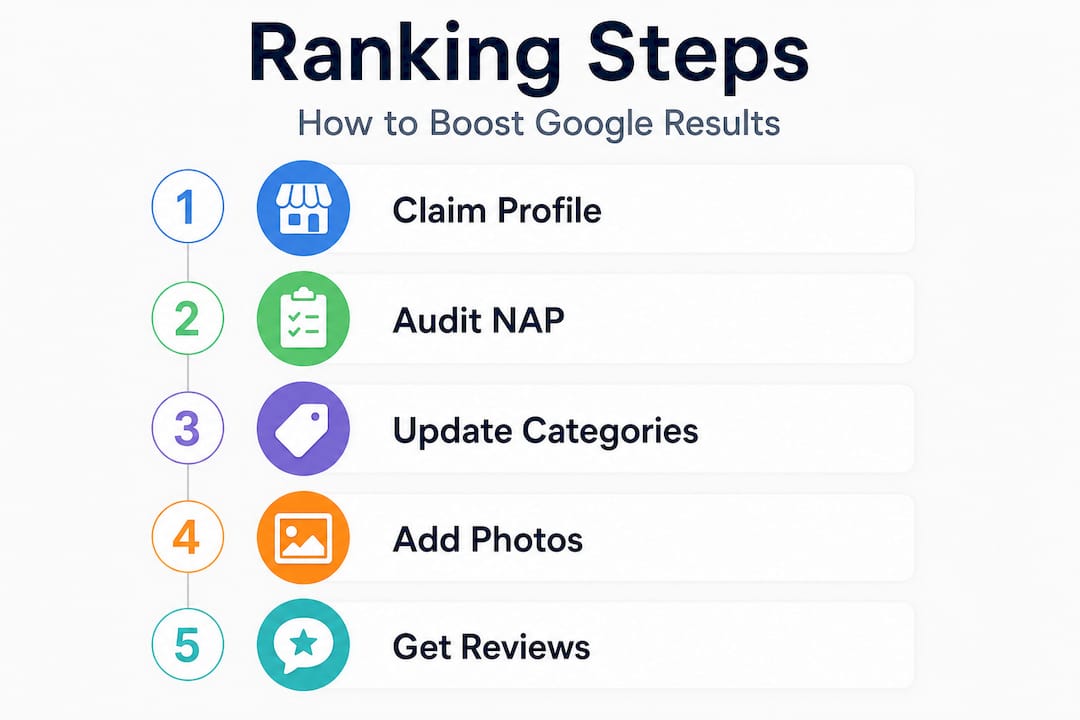 Infographic showing Google ranking improvement steps