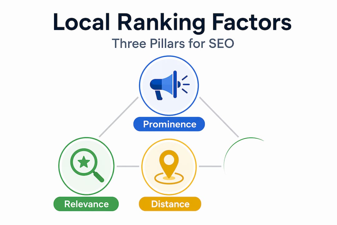 Hierarchy infographic showing three core local ranking factors