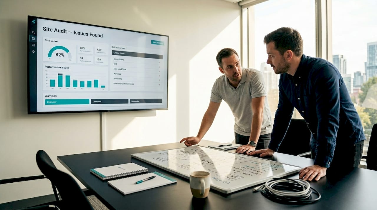 Website team reviews technical SEO audit together