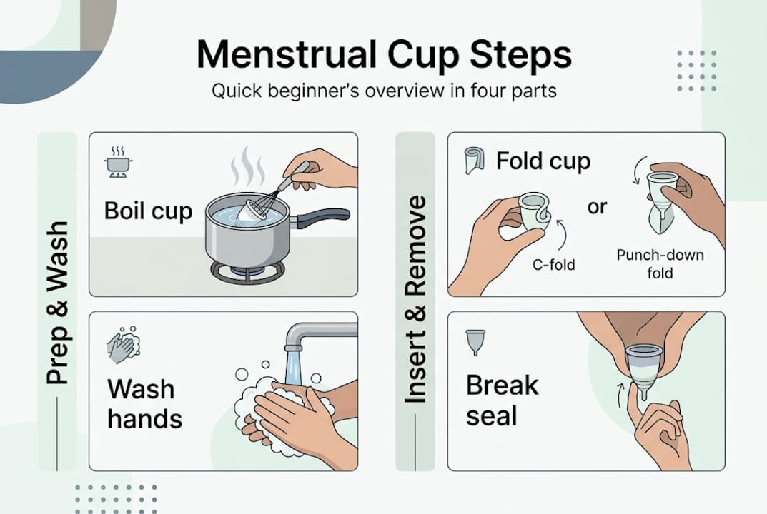 Infographic steps for menstrual cup use