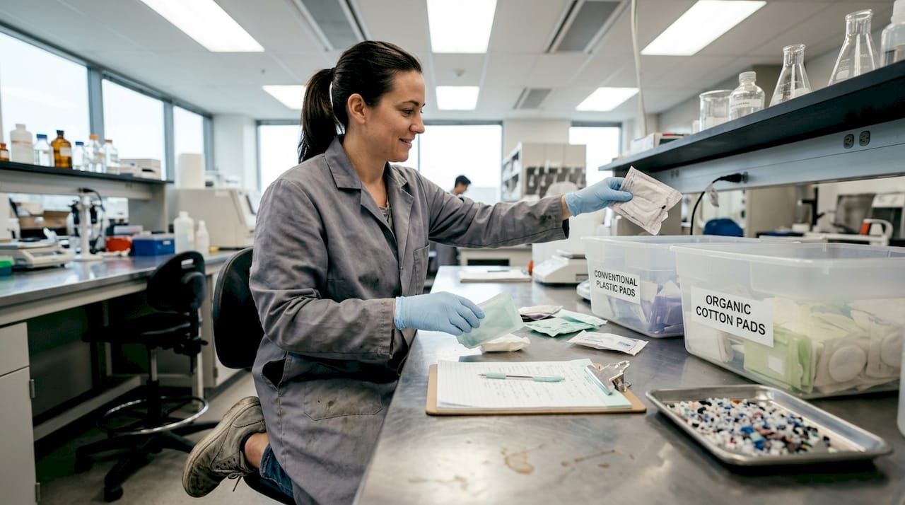 Technician sorting plastic and organic pads