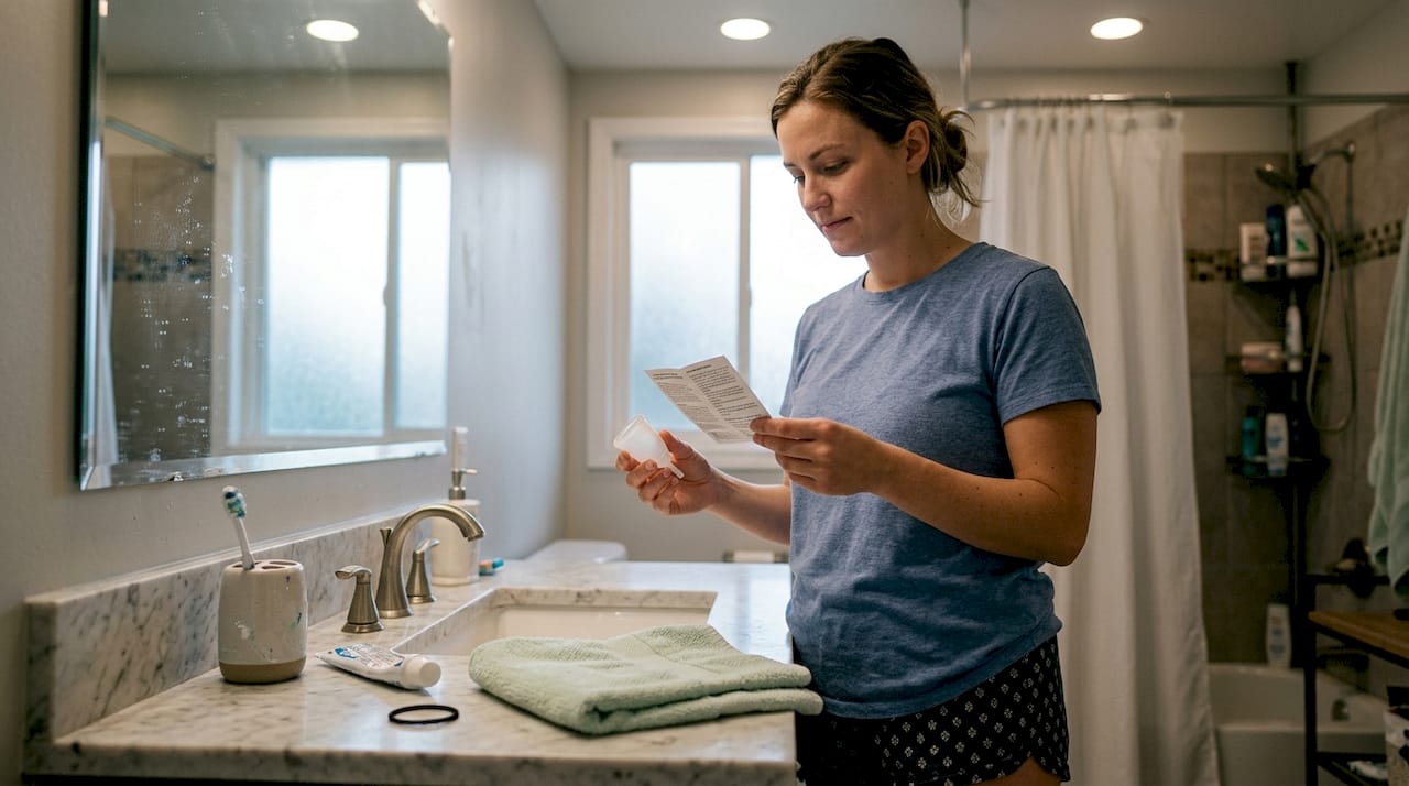 Woman reading menstrual cup care instructions