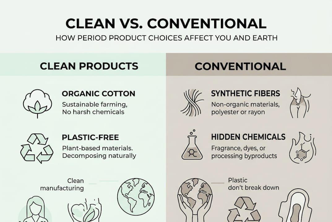 Infographic comparing clean and conventional period products